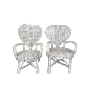 Vintage Heart Shaped White Wicker Doll Chairs Lot of 2